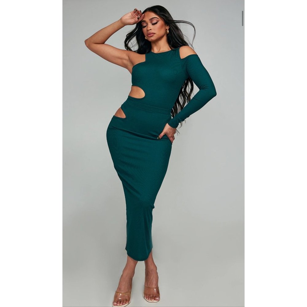 Pine Green Rib Cut Out Midaxi Skirt BNWT